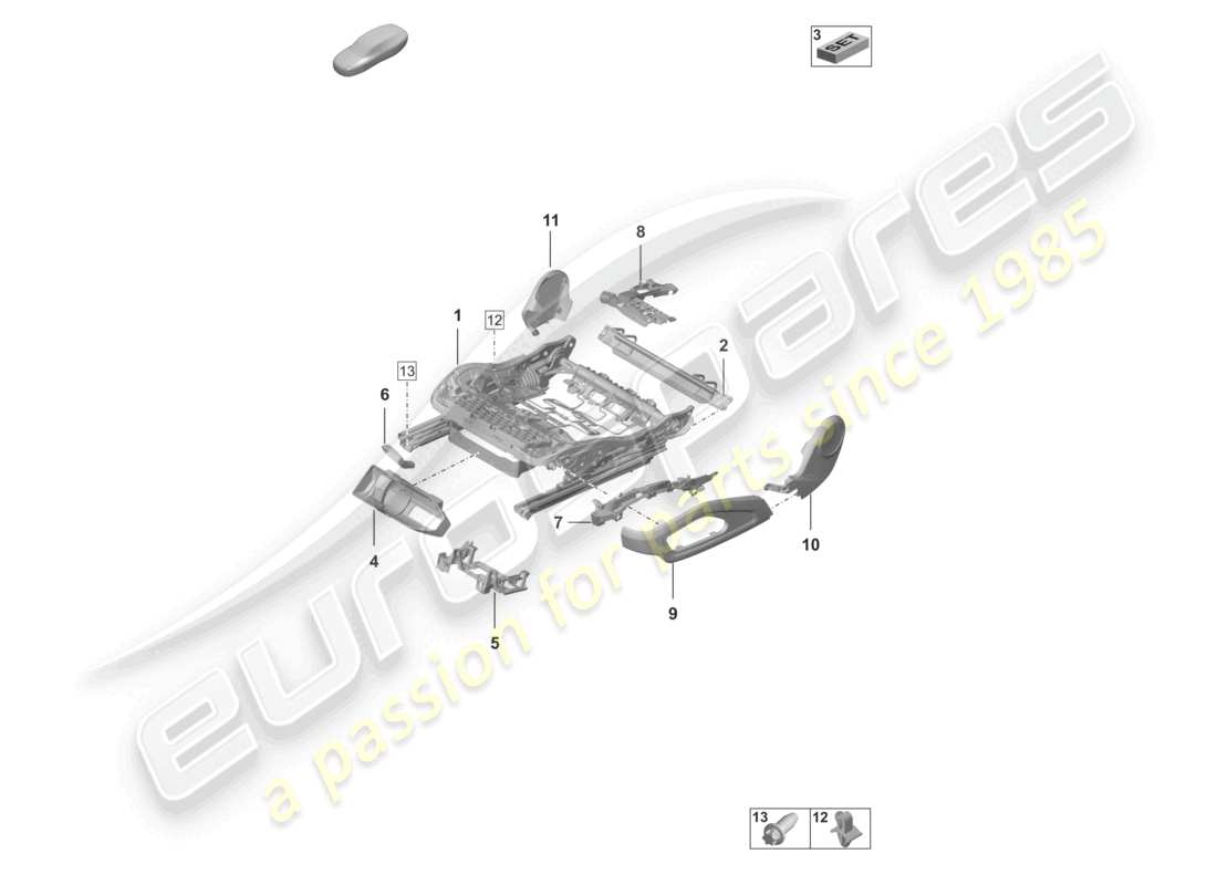 porsche 2023 (992-1 gt3/rs/st) accessoires du cadre de siège diagramme des pièces diverses