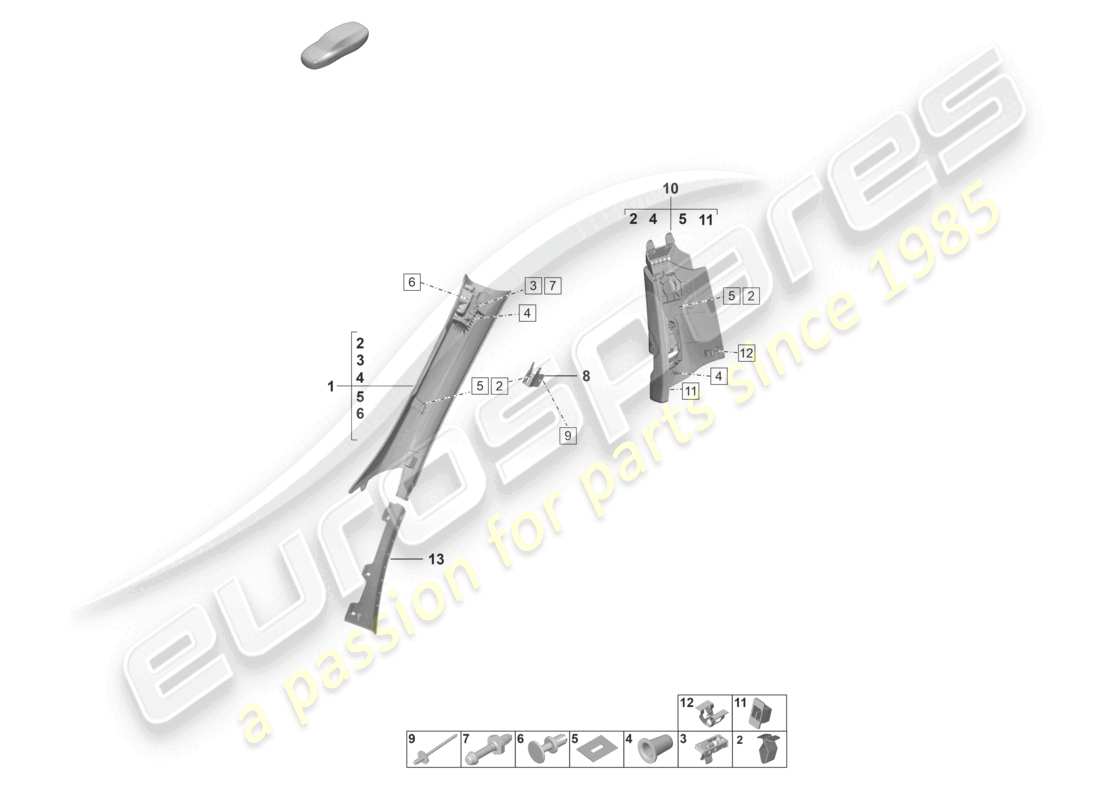 porsche 2022 (992-1 gt3/rs/st) garniture de montant a garniture de montant b schéma des pièces