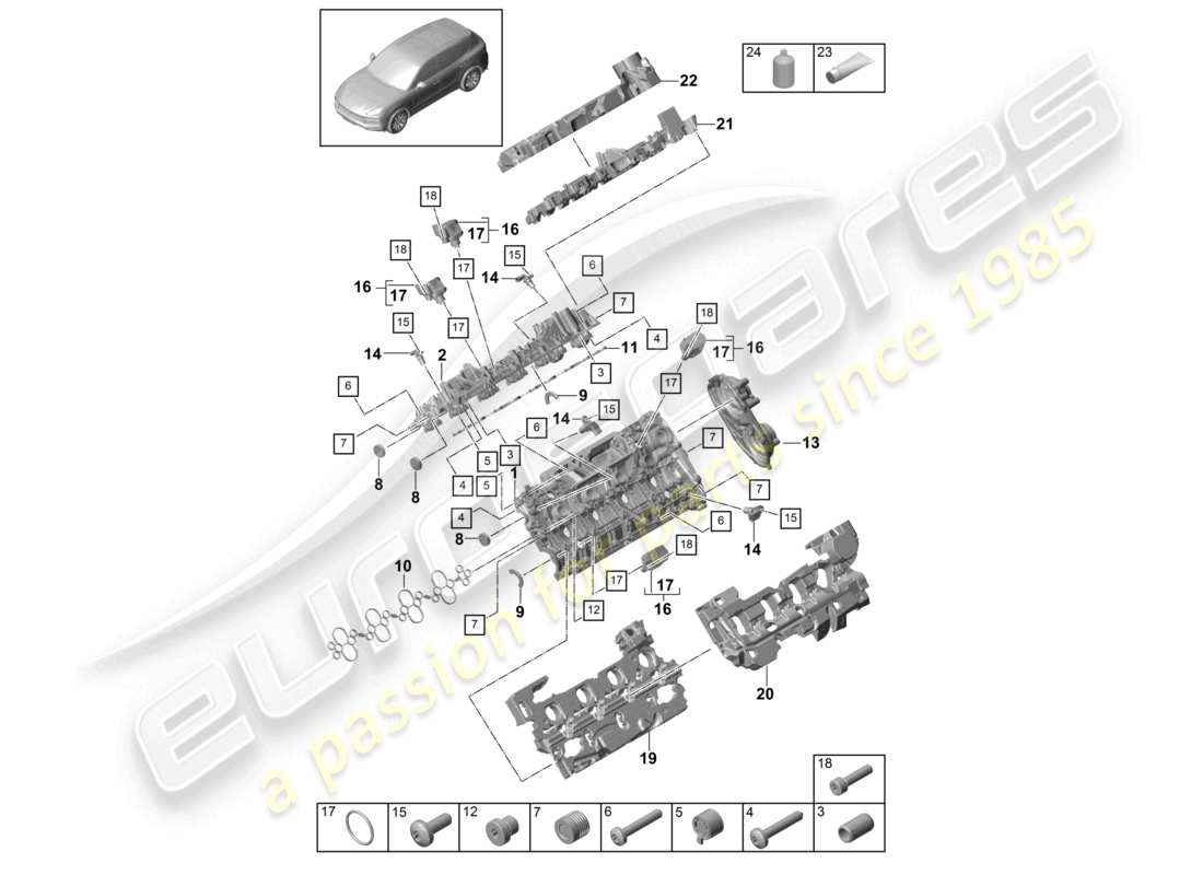 porsche 2024 (cayenne e3 9ya/9yb) couvercle de culasse amortisseur de bruit accessoires diagramme des pièces