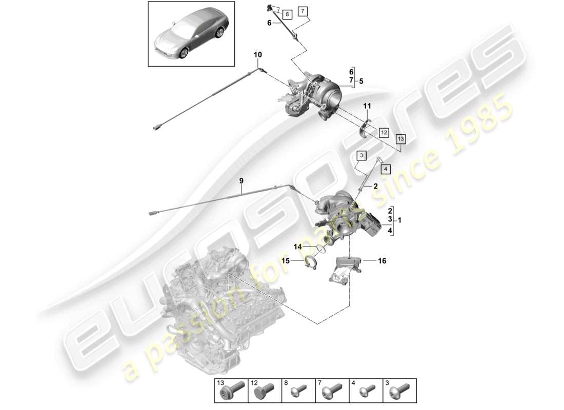porsche 2021 (panamera 971-1) schéma des pièces du capteur de température du turbocompresseur à gaz d'échappement