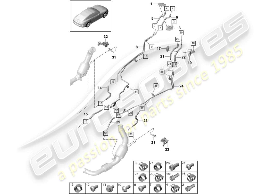 porsche 2021 (panamera 971-1) système d'échappement système de traitement des gaz d'échappement capteurs pour les véhicules équipés d'un filtre à particules essence schéma des pièces