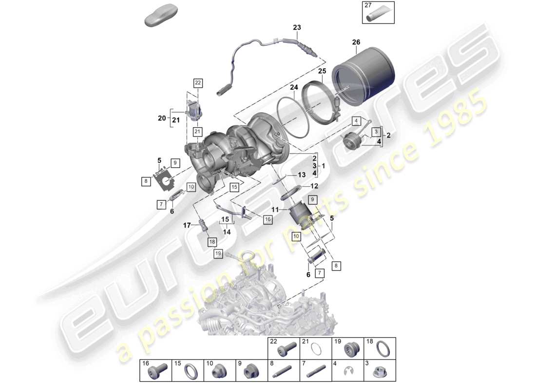 porsche 2025 (cayenne e3 pa) turbocompresseur à gaz d'échappement collecteurs d'échappement sonde lambda schéma des pièces
