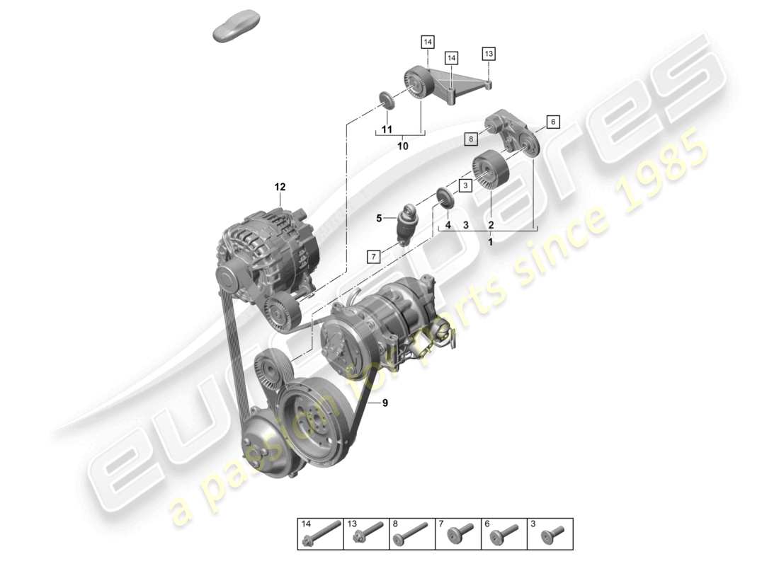 porsche 2021 (718 cayman gt4) diagramme des pièces du tendeur de courroie poly-v