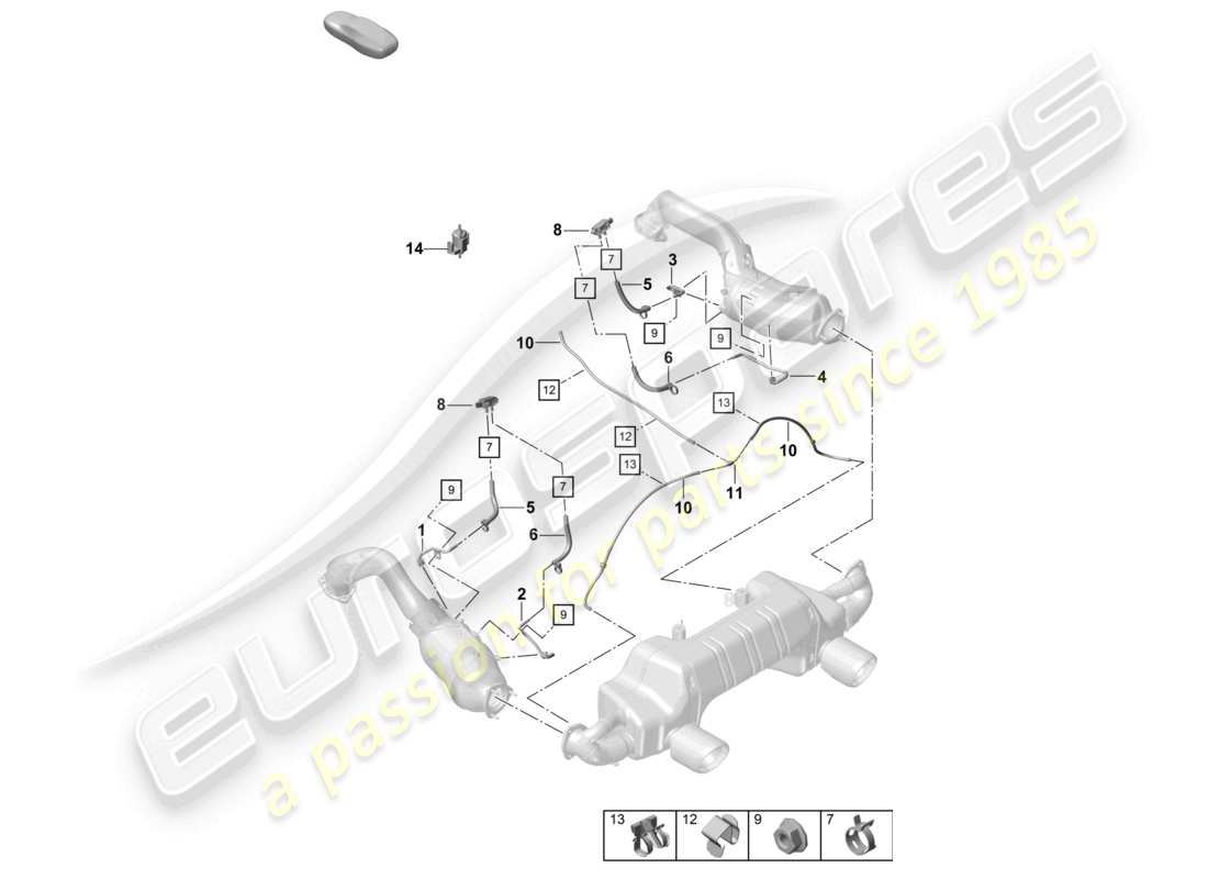 porsche 2021 (718 cayman gt4) filtre à particules essence unité de commande du volet d'échappement transmetteur de différence de pression schéma des pièces