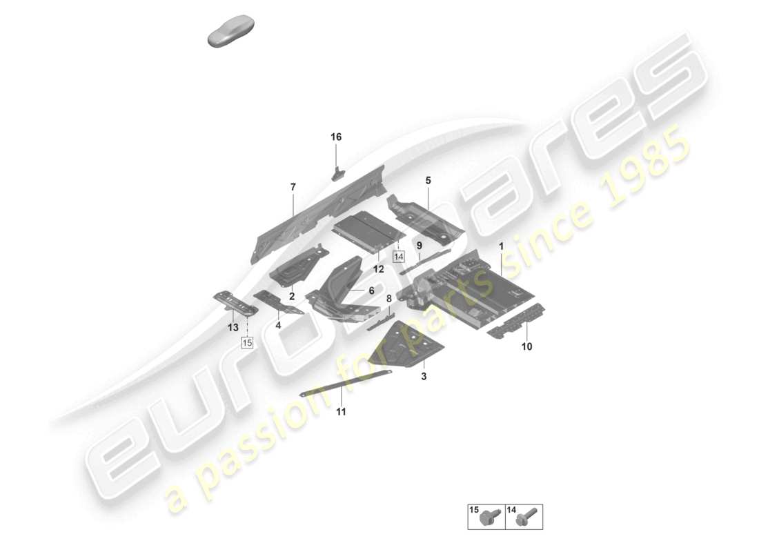 porsche 2023 (992-1 gt3/rs/st) schéma des pièces du tunnel de la plaque inférieure