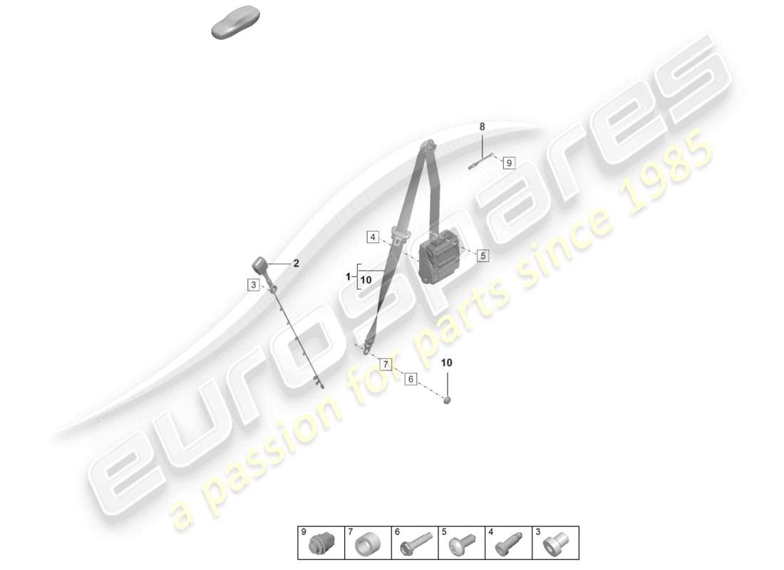 porsche 2023 (992-1 gt3/rs/st) schéma des pièces du loquet de ceinture avant de la ceinture de sécurité à trois points
