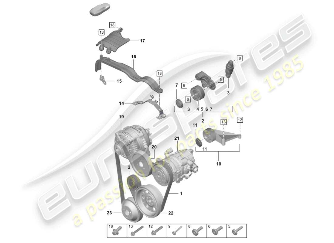 porsche 2022 (992-1 turbo / s) diagramme des pièces du tendeur de courroie poly-v