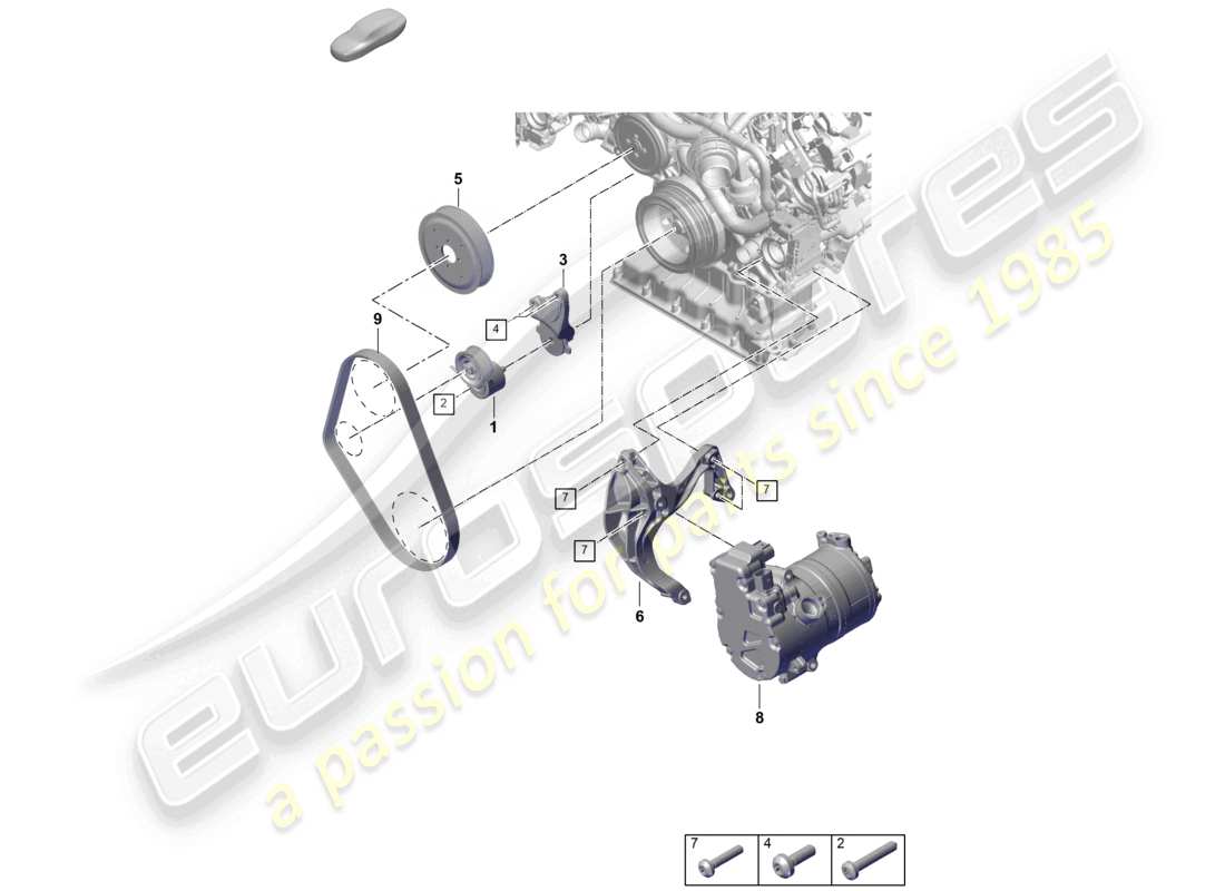 porsche 2026 (cayenne e3 pa) diagramme des pièces du tendeur de courroie poly-v