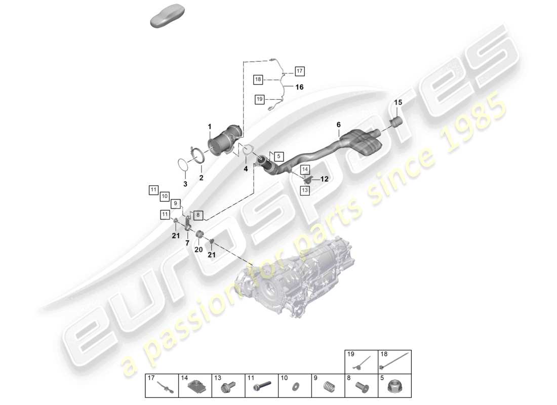 porsche 2026 (cayenne e3 pa) système d'échappement tuyau d'échappement avec catalyseur sonde lambda schéma des pièces