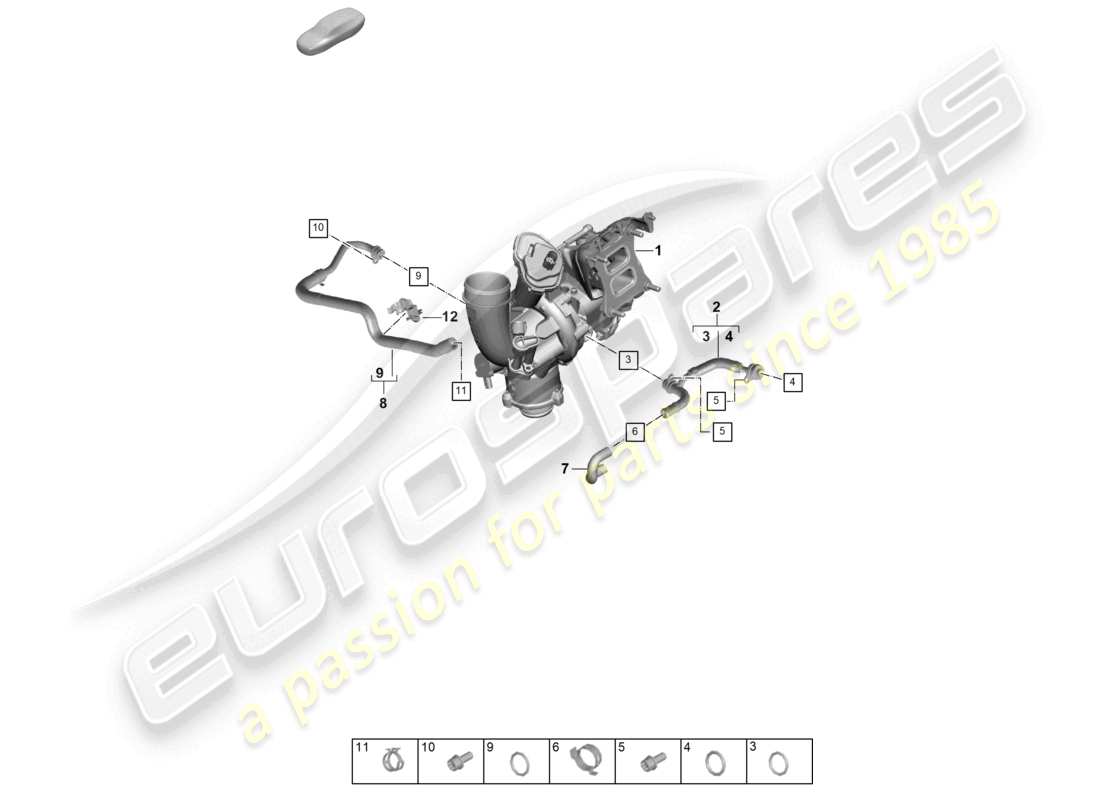 porsche 2026 (cayenne e3 pa) schéma des pièces du système de refroidissement du turbocompresseur