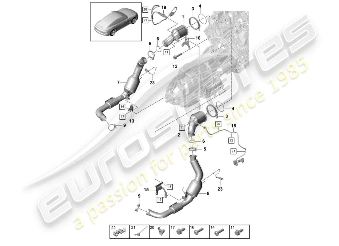 porsche 2021 (panamera 971-1) système d'échappement convertisseur catalytique sonde lambda d - 17.06.2019>> schéma des pièces