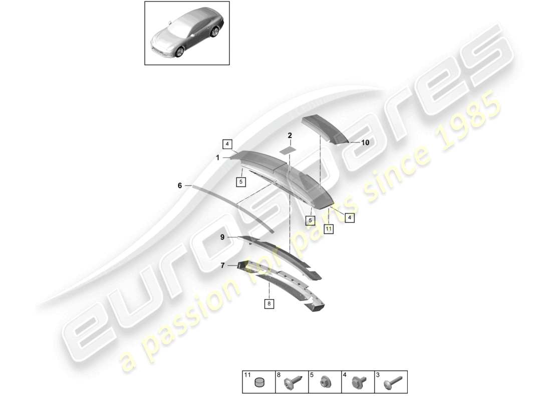porsche 2021 (panamera 971-1) schéma des pièces du becquet arrière 2d+ spoiler