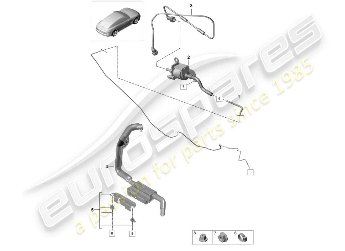 porsche 2021 (panamera 971-1) chauffage auxiliaire système d'alimentation en carburant et système d'échappement schéma des pièces