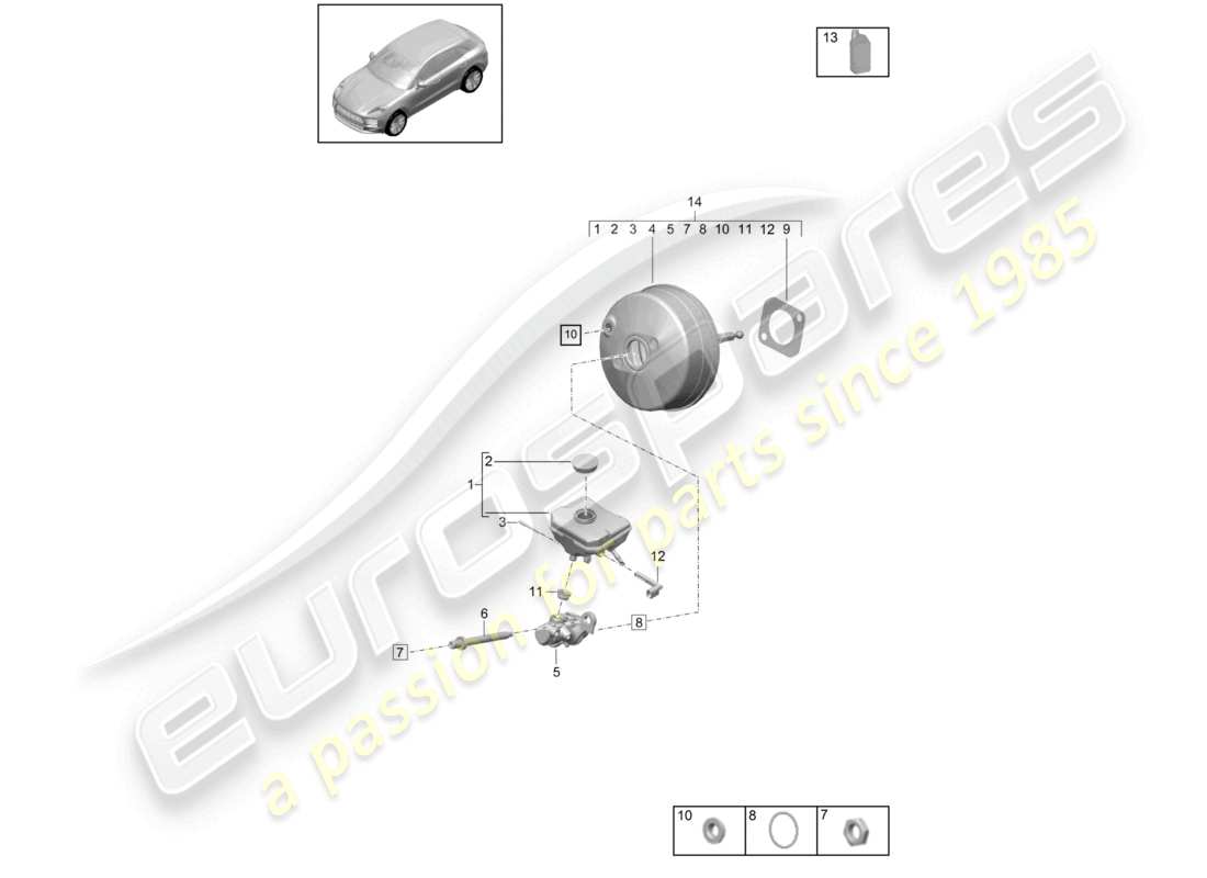 porsche 2021 (macan) schéma des pièces du maître-cylindre de frein du servofrein