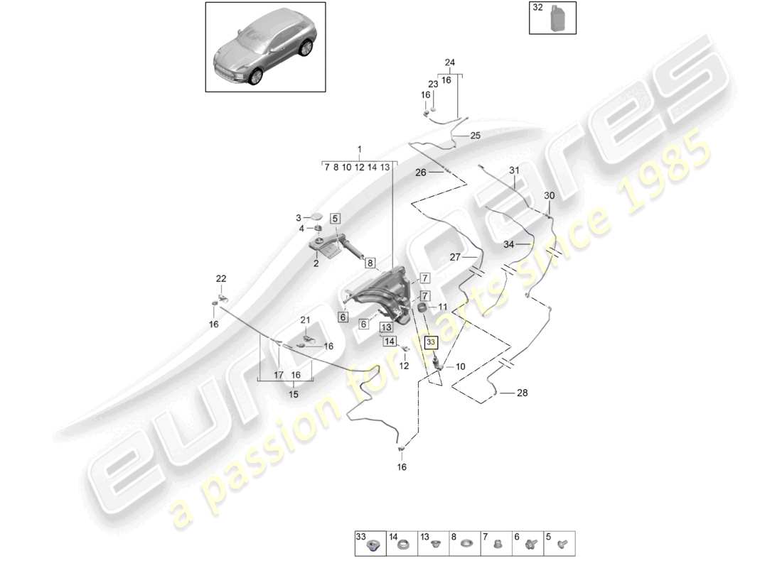 porsche 2021 (macan) système de rondelle -glace pare-brise schéma des pièces