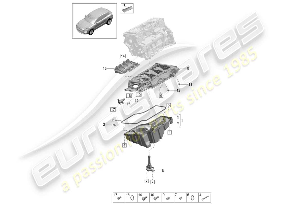 porsche 2021 (macan) schéma des pièces du carter d'huile du boîtier conducteur d'huile