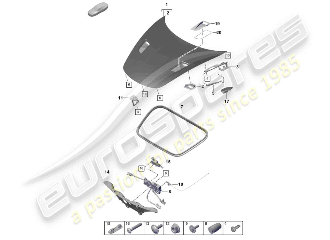 porsche 2021 (718 cayman gt4) diagramme des pièces de la face avant de la couverture