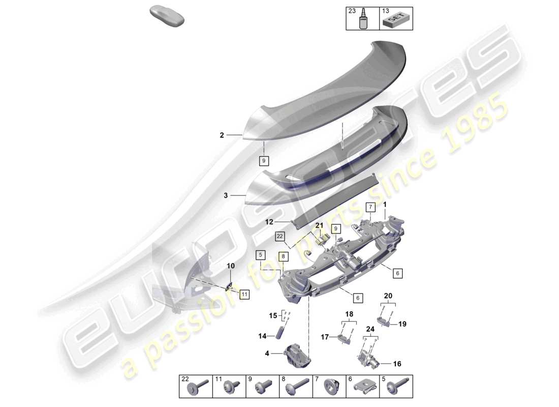 porsche 2022 (992-1 turbo / s) spoiler arrière schéma des pièces