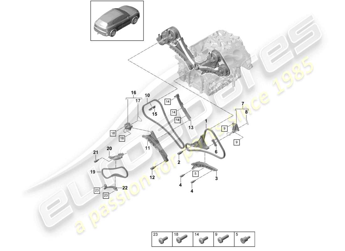 porsche 2021 (cayenne e3 9ya/9yb) schéma des pièces du tendeur de chaîne de distribution