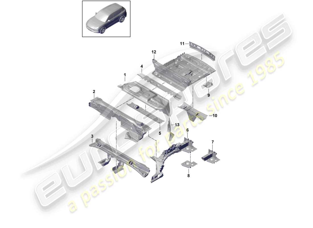 porsche 2021 (cayenne e3 9ya/9yb) plaques de plancher arrière schéma des pièces de l'extrémité arrière