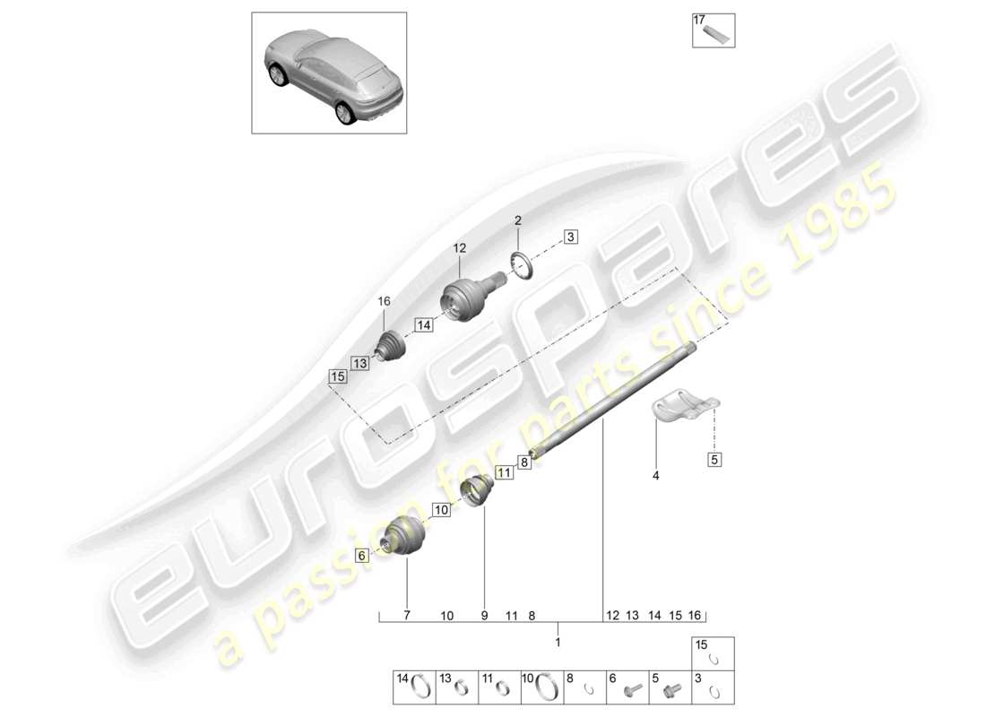 porsche 2022 (macan) schéma des pièces de l'arbre de transmission de l'essieu arrière