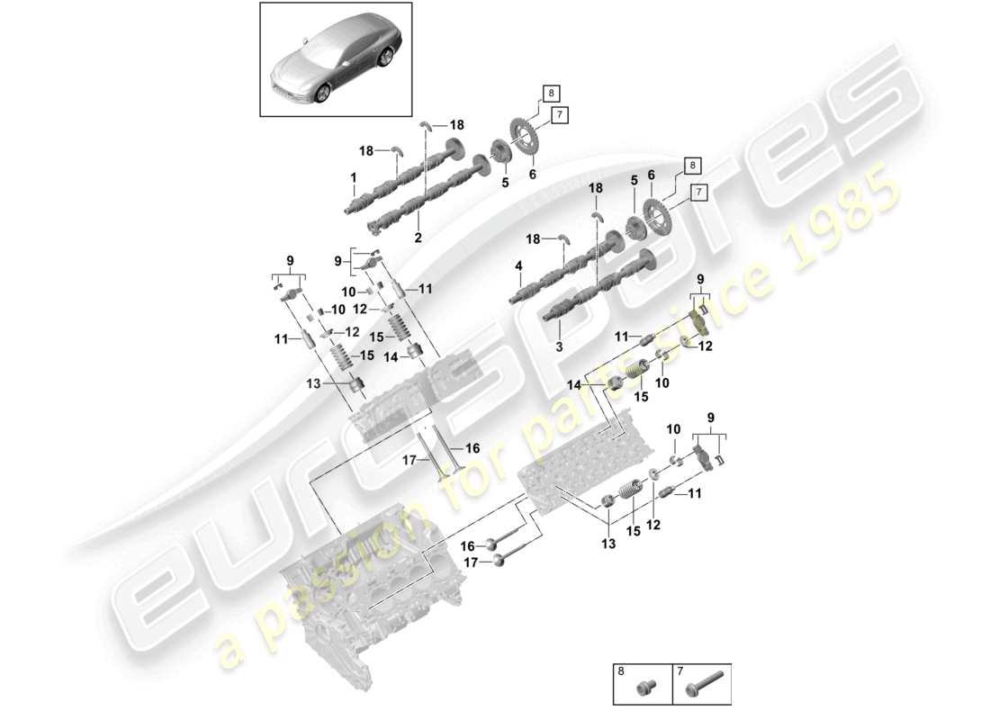 porsche 2021 (panamera 971-1) arbre à cames, soupapes schéma des pièces