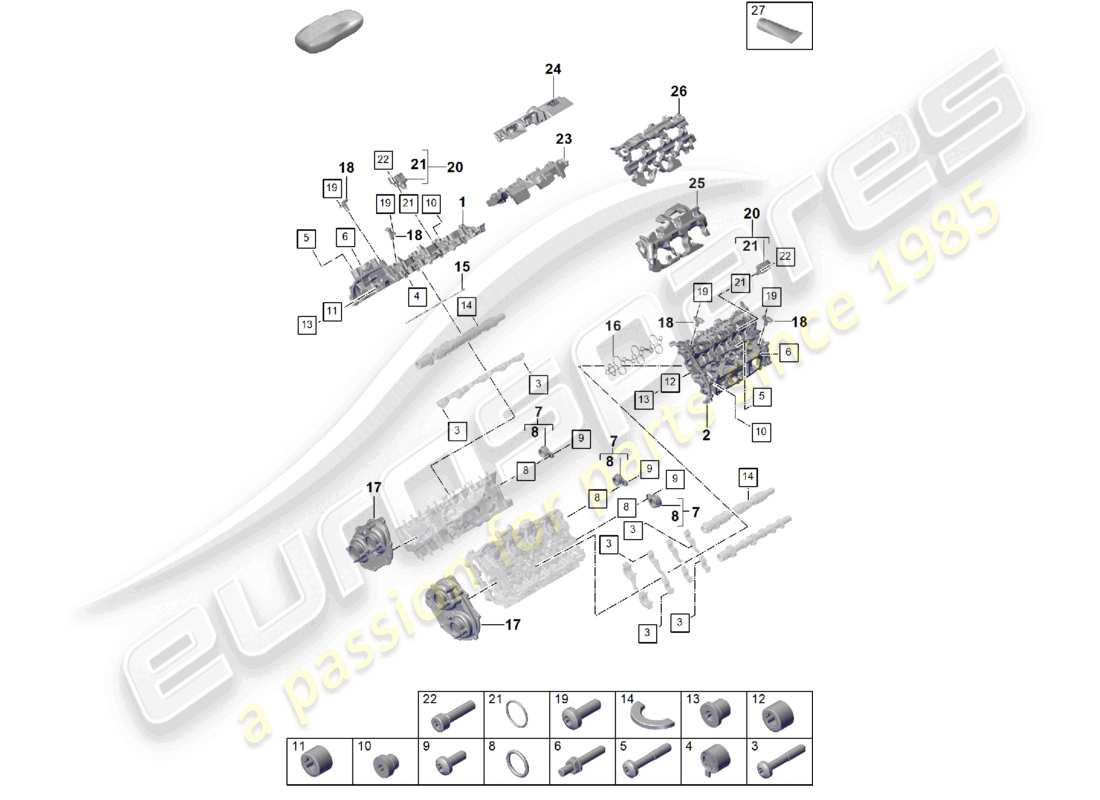 porsche 2025 (cayenne e3 pa) couvercle de culasse amortisseur de bruit accessoires diagramme des pièces