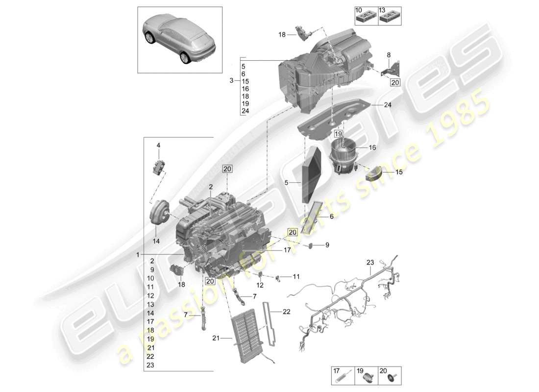 porsche 2021 (macan) schéma des pièces de la climatisation r1234yf