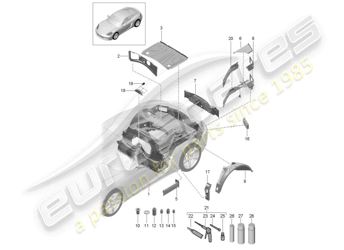 porsche 2024 (718 cayman) schéma des pièces arrière