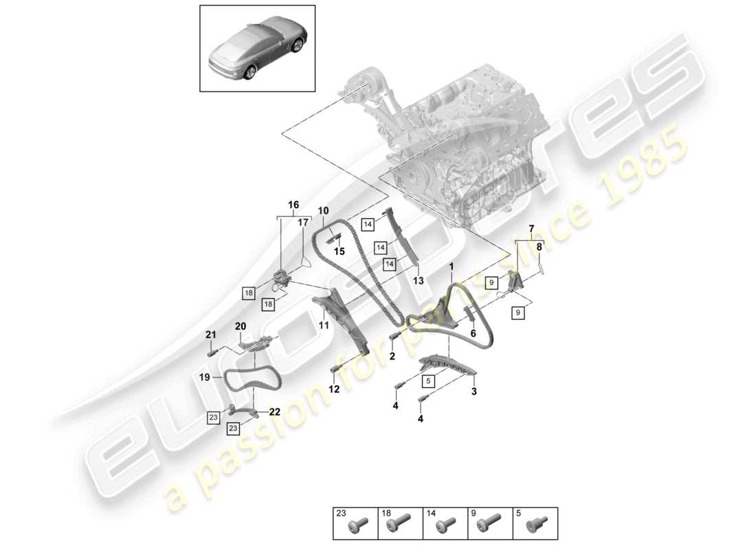porsche 2021 (panamera 971-1) schéma des pièces du tendeur de chaîne de distribution