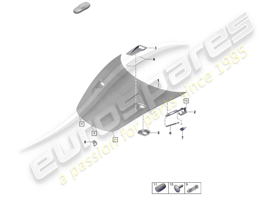 porsche 2021 (718 boxster spyder) diagramme des pièces de la face avant de la couverture
