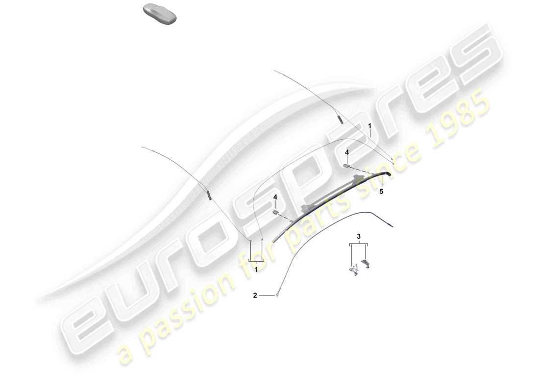 porsche 2021 (718 boxster spyder) diagramme des pièces du renfort d'angle du câble de tension de capote
