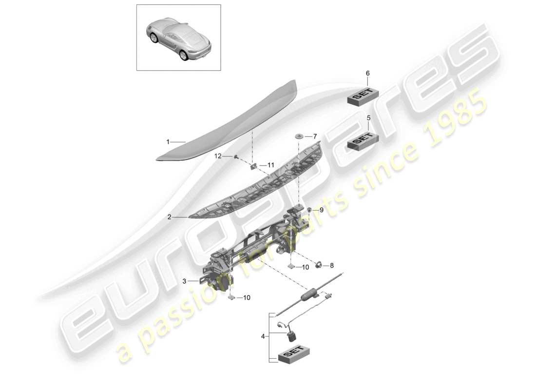 porsche 2025 (718 cayman) spoiler arrière schéma des pièces