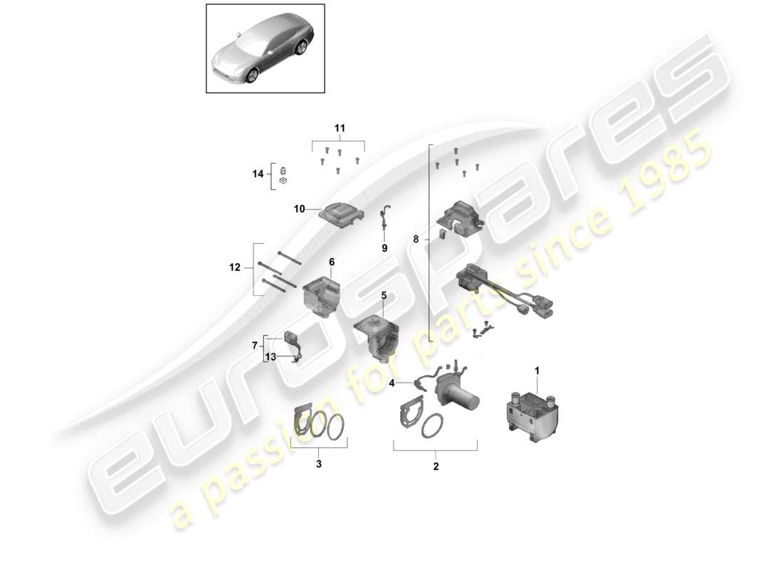 porsche 2021 (panamera 971-1) schéma des pièces du kit de réparation du chauffage auxiliaire