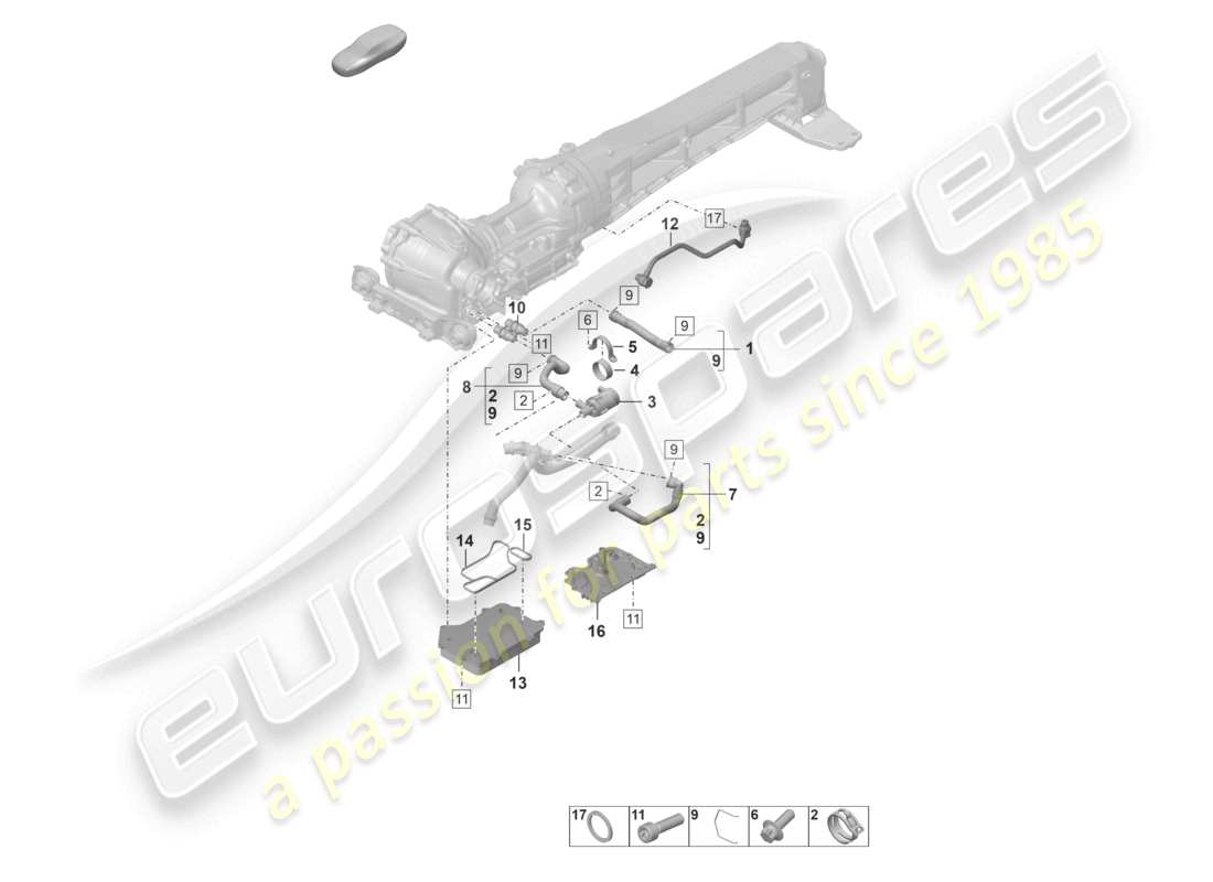 porsche 2022 (992-1 turbo / s) différentiel de l'essieu avant système de refroidissement de l'huile de transmission schéma des pièces