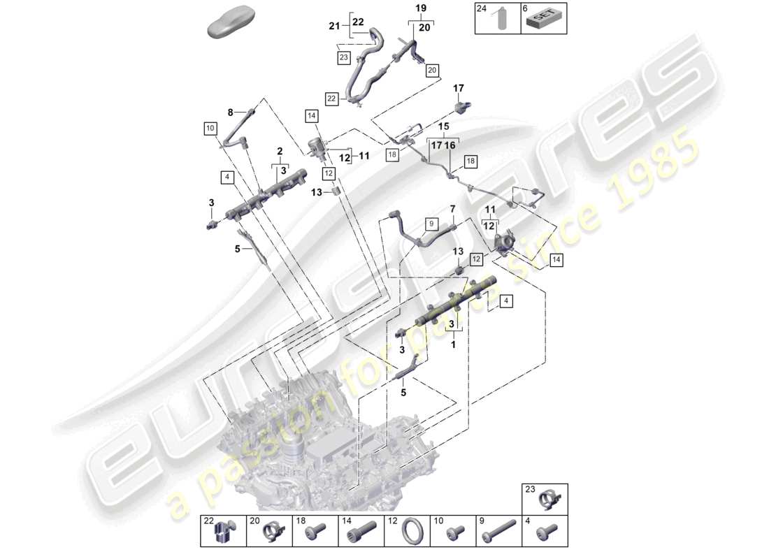 porsche 2025 (cayenne e3 pa) tuyau de collecte de carburant injecteur haute pression pompe haute pression schéma des pièces de la conduite de carburant