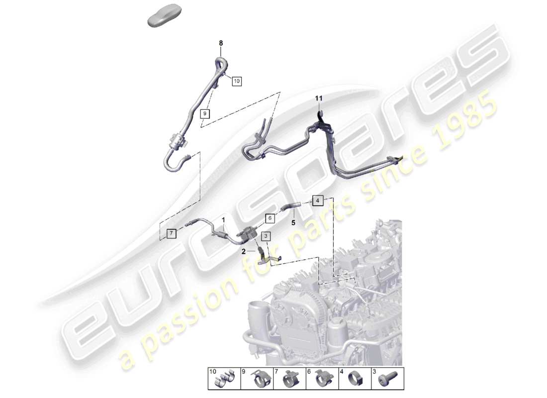 porsche 2025 (cayenne e3 pa) schéma des pièces de ventilation du réservoir de conduite de reniflard