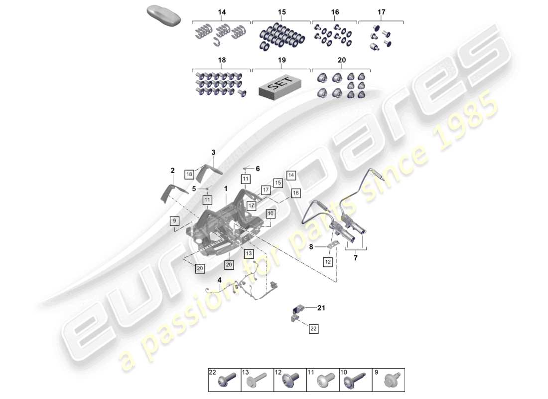 porsche 2022 (992-1 gt3/rs/st) spoiler arrière schéma des pièces
