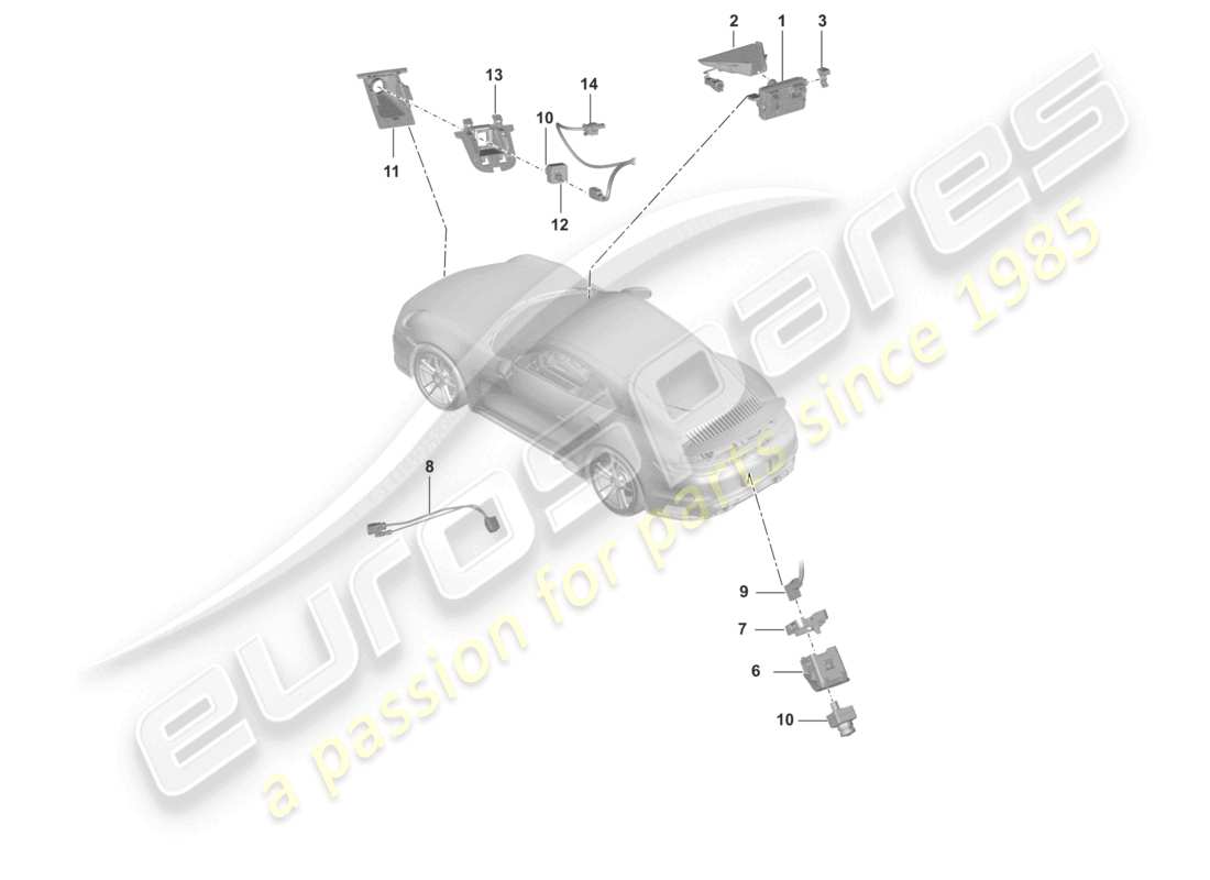 porsche 2022 (992-1 turbo / s) caméra frontale pour les programmes d'assistance à la conduite caméra de recul vue de dessus réelle schéma des pièces