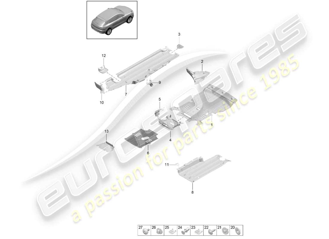 porsche 2021 (macan) garniture de sous-casse schéma des pièces