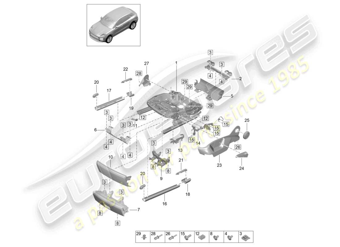 porsche 2021 (macan) cadre de siège accessoires divers siège standard diagramme des pièces