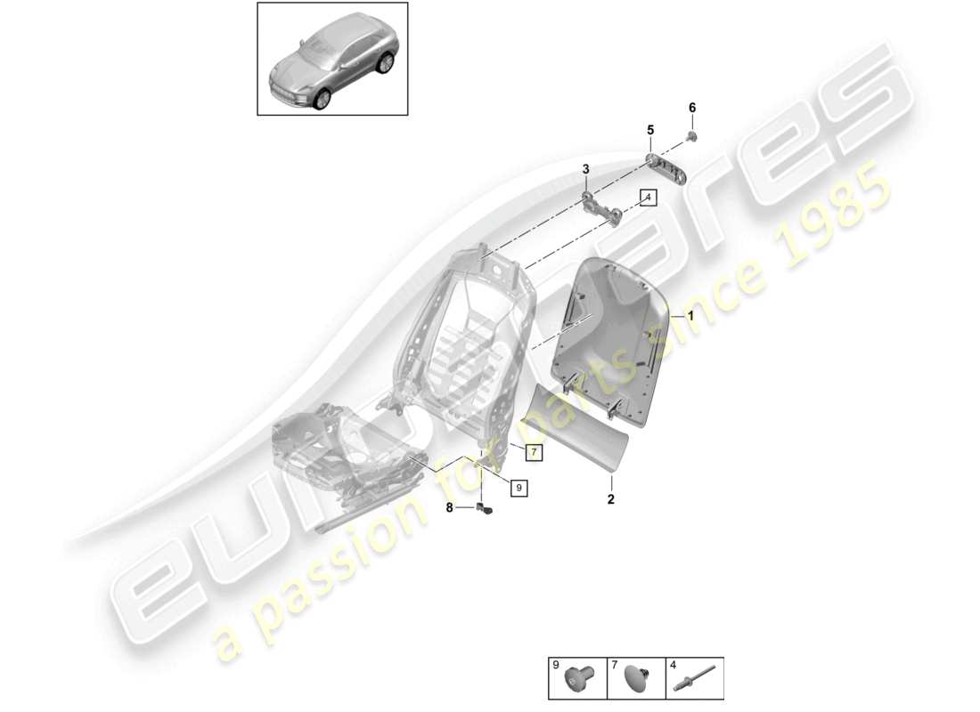 porsche 2021 (macan) coque de dossier accessoires divers siège standard siège confort siège sport schéma des pièces
