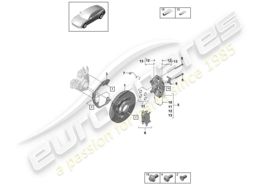 porsche 2021 (panamera 971-1) frein à disque pccb essieu arrière schéma des pièces