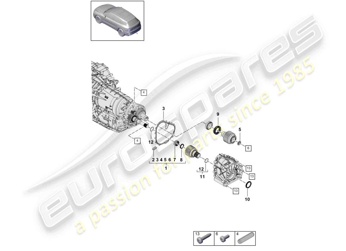 porsche 2021 (cayenne e3 9ya/9yb) 8-speed boîte de vitesses automatique pour transmission intégrale pignon de sortie arbre d'essieu schéma des pièces