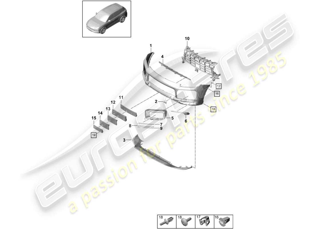 porsche 2021 (cayenne e3 9ya/9yb) schéma des pièces du pack sport design pour pare-chocs avant