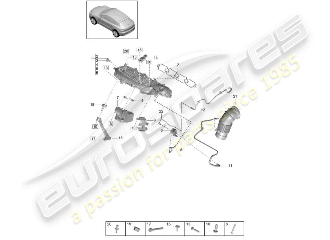 porsche 2021 (macan) distributeur d'air d'admission schéma des pièces