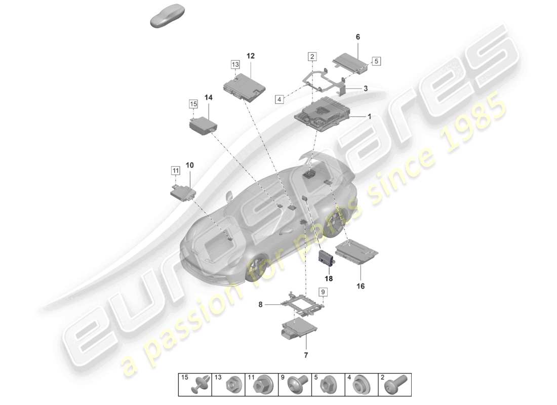 porsche 2023 (992-1 gt3/rs/st) unités de contrôle schéma des pièces