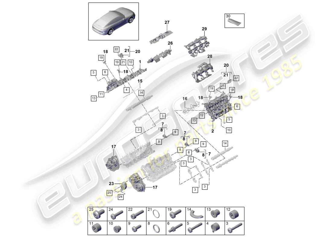 porsche 2021 (panamera 971-1) couvre-culasse isolation phonique pièces individuelles schéma des pièces