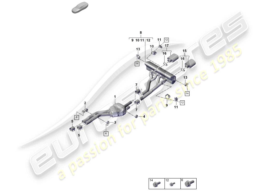 porsche 2025 (cayenne e3 pa) système d'échappement version sport silencieux avant silencieux arrière tuyau d'échappement diagramme des pièces