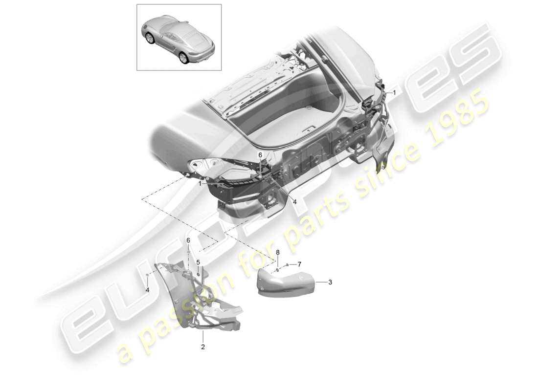 porsche 2025 (718 cayman) schéma des pièces de fixation du pare-chocs arrière